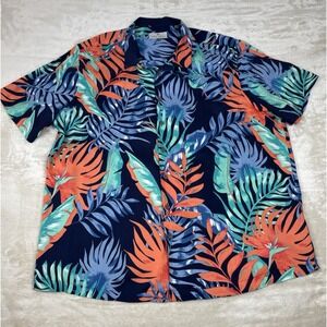 Oak Hill 1XL Leaf Print Shirt Button‎ Down Tropical Weekend Travel Resort